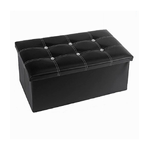 Cleafe-pouff Puff Pouf Contenitore Imbottito Portaoggetti Nero Strass 76x38x35 Cm 79437 -