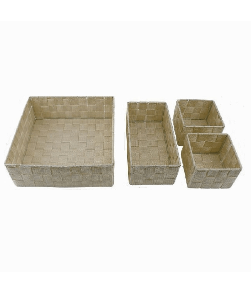 Cleafe-set 4 Pezzi Contenitori Beige Scatola In Tessuto Organizer Porta Oggetti 79063 -