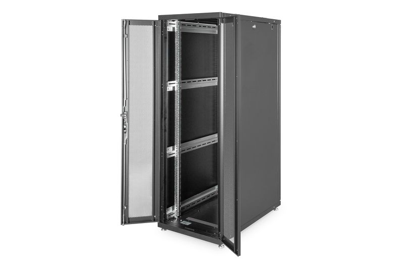 ARMADIO-36-UNITA--LINEA-SERVER--A-1787-x--L-600--P-1000MM.-COLORE-NERO-CON-PORTA-TRAFORATA-E-RUOTE