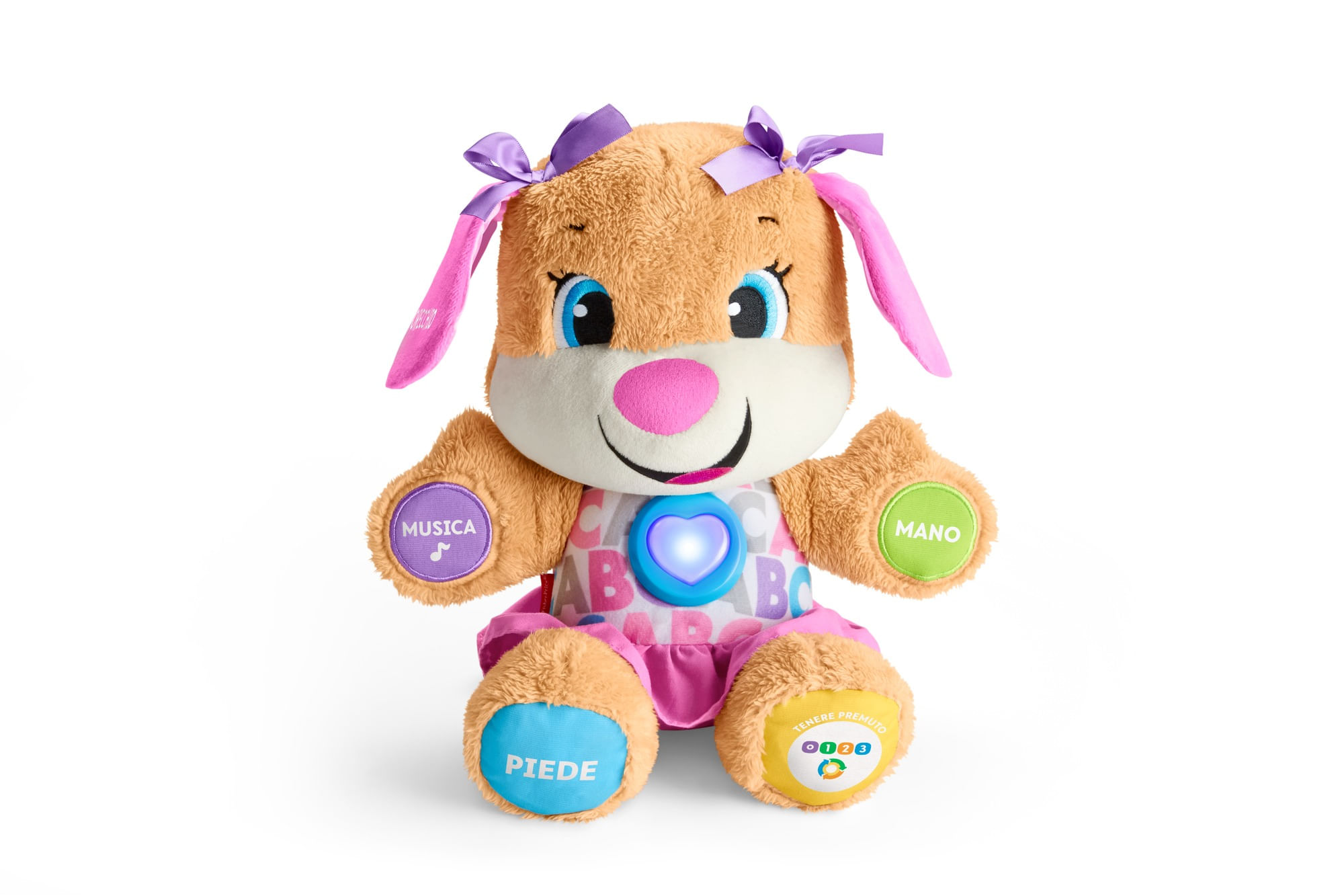 Fisher Price Fisher-Price La Sorellina del Cagnolino Ridi e Impara, Morbido Peluche Educativo con Musica e Canzoni