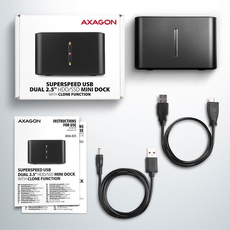 Axagon-ADSA-D25-docking-station-per-unit--di-archiviazione-USB-3.2-Gen-1-3.1-Gen-1-Type-micro-B-Nero--AXAGON-ADSA-D25-SA