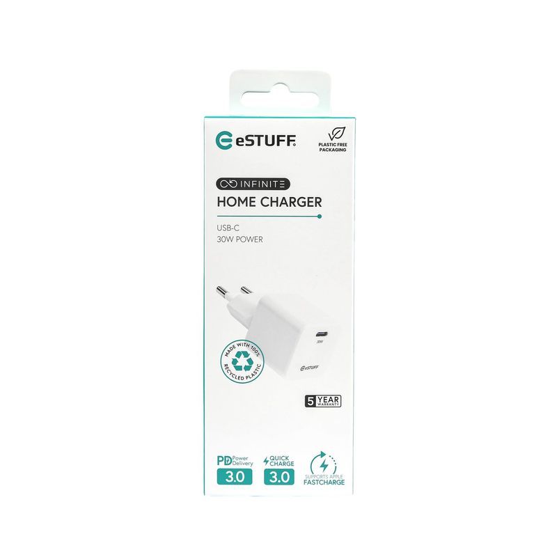 eSTUFF-ES637027-Caricabatterie-per-dispositivi-mobili-Smartphone-Bianco-AC-Ricarica-rapida-Interno--INFINITE-USB-C-Charg