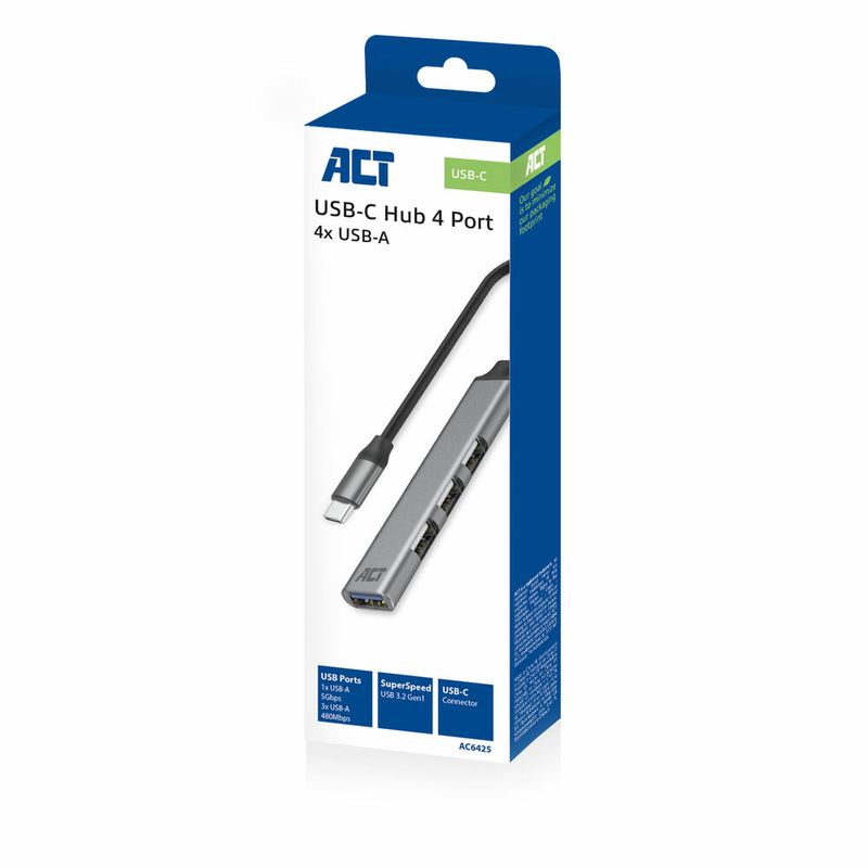 ACT-AC6425-hub-di-interfaccia-USB-3.2-Gen-1--3.1-Gen-1--Type-C-5000-Mbit-s-Grigio