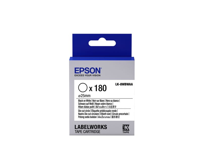 Epson-Nastro-fondo-pretagliato-circolare-Bianco-per-testo-Nero-Die-Cut-D25mm-180-etichette-LK-8WBWAA