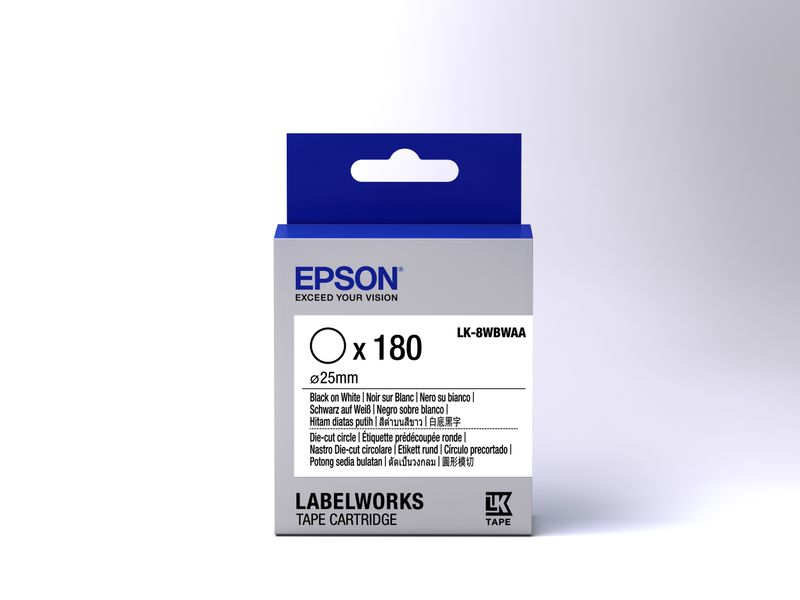 Epson-Nastro-fondo-pretagliato-circolare-Bianco-per-testo-Nero-Die-Cut-D25mm-180-etichette-LK-8WBWAA