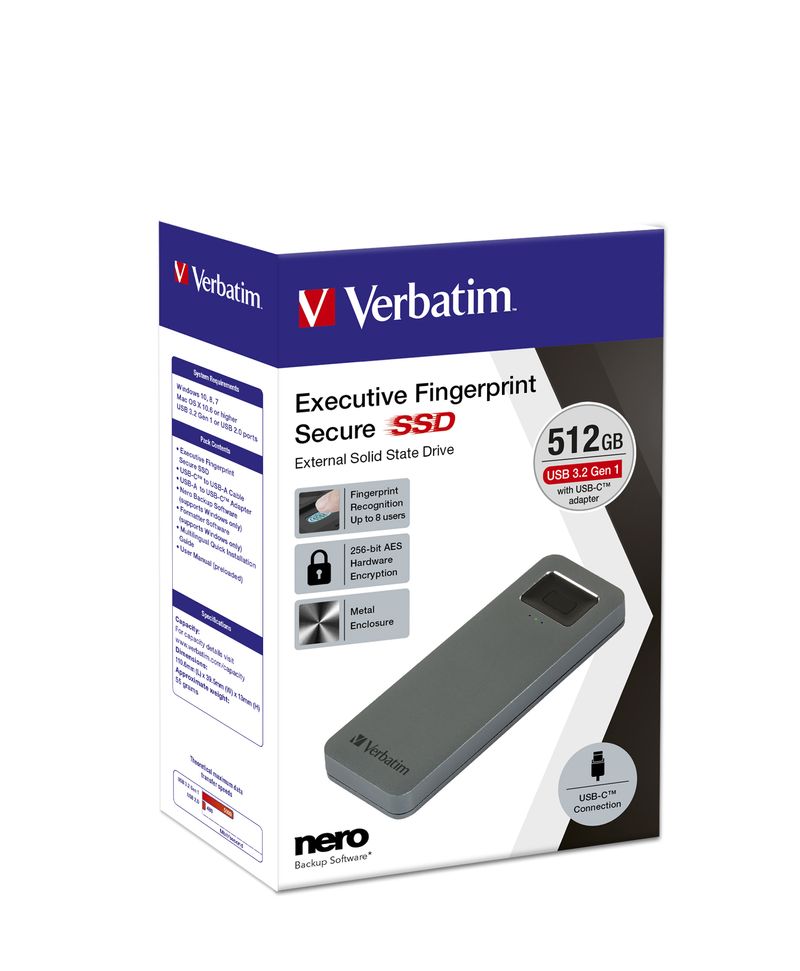 Verbatim-53656-unit--esterna-a-stato-solido-512-GB-Grigio--Verbatim-Executive-Fingerprint-Secure-SSD-USB3.2Gen-512GB-Gy-