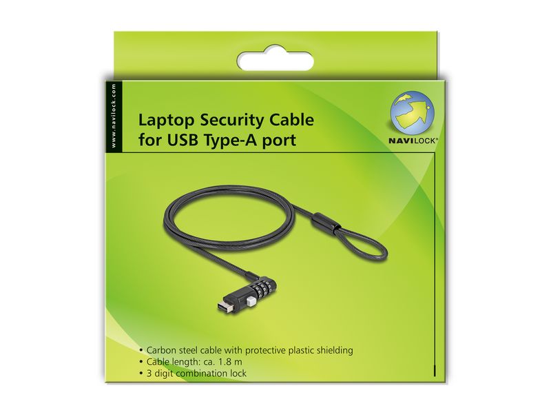 Cavo-di-sicurezza-per-notebook-Navilock-per-presa-USB-Type-A-con-lucchetto-a-combinazione