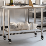 vidaXL Tavolo da Lavoro Cucina con Ruote 110x55x85 cm in Acciaio Inox