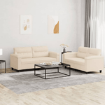 vidaXL Set Divani 2 pz con Cuscini Beige in Tessuto Microfibra