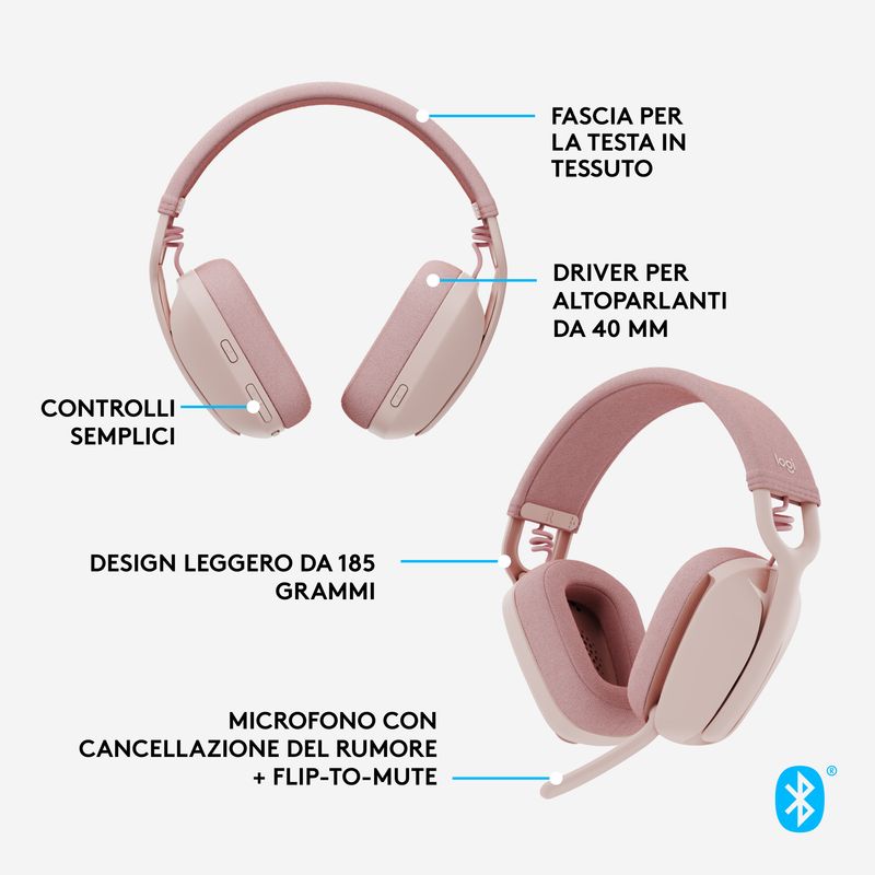 Logitech-Zone-Vibe-100-Auricolare-Wireless-A-Padiglione-Musica-e-Chiamate-Bluetooth-Rosa