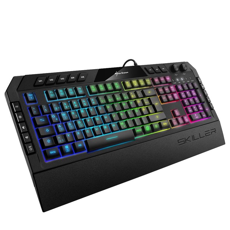 SHARKOON-SKILLER-SGK5-Tastiera-da-gioco-a-cupola-in-gomma--USB-tedesco-illuminazione-RGB-rollover-n-key-