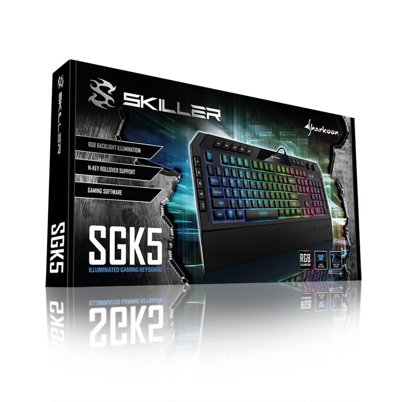 SHARKOON-SKILLER-SGK5-Tastiera-da-gioco-a-cupola-in-gomma--USB-tedesco-illuminazione-RGB-rollover-n-key-