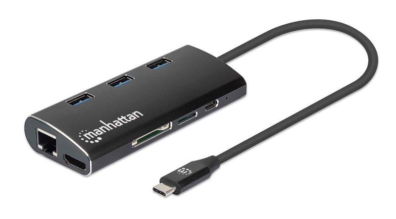 Manhattan-152440-replicatore-di-porte-e-docking-station-per-laptop-USB-tipo-C-Nero--USB-C-DOCK-HUB-READER-6-PORT----HDMI