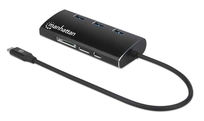 Manhattan-152440-replicatore-di-porte-e-docking-station-per-laptop-USB-tipo-C-Nero--USB-C-DOCK-HUB-READER-6-PORT----HDMI