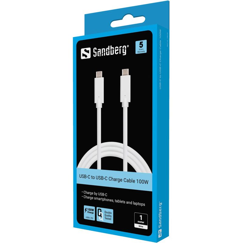 Sandberg-USB-C-Charge-Cable-1M-100W--USB-C-Charge-Cable-1M-100W---USB-C-Charge-Cable-1M-100W---1-m-USB-C-USB-C-White---W