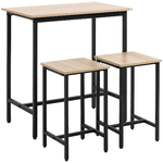 HOMCOM Set Tavolo con 2 Sgabelli da Cucina Stile Industriale in Legno e Acciaio, Colore Naturale e Nero