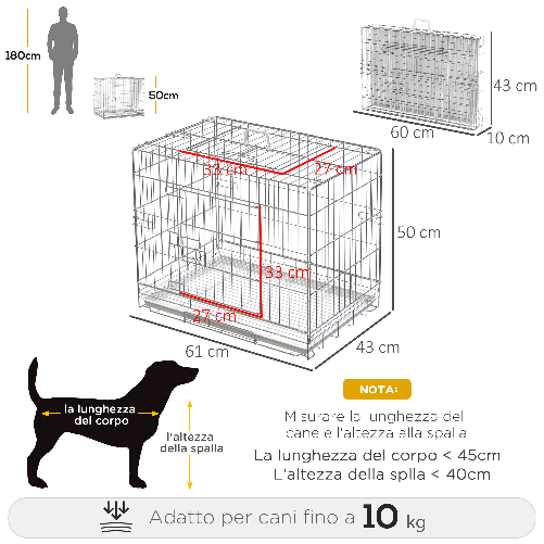 PawHut-Kennel-Gabbia-per-Cani-Pieghevole-in-Acciaio-Porta-con-Blocco