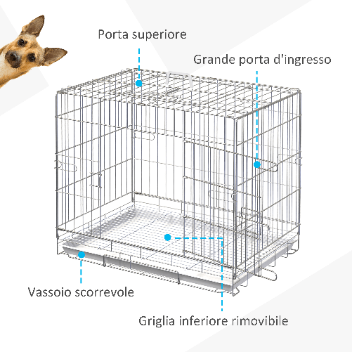 PawHut-Kennel-Gabbia-per-Cani-Pieghevole-in-Acciaio-Porta-con-Blocco