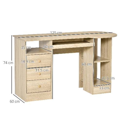 HOMCOM-Scrivania-da-PC-per-Ufficio-con-Scaffali-Cassetti-e-Ripiano-Testiera-in-Legno-125x60x74cm