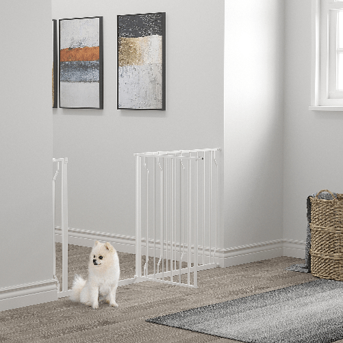 PawHut-Cancelletto-di-Sicurezza-per-Cani-in-Acciaio-e-ABS-Estensibile-75-145cm-per-Scale-e-Porte-Bianco