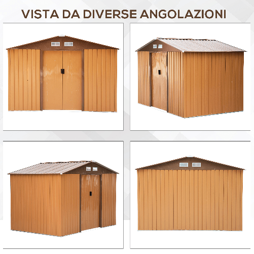 Outsunny-Casetta-da-Giardino-con-Base-e-Doppie-Porte-Scorrevoli-in-Lamiera-di-Acciaio-Capanno-da-Giardino-in-Acciaio-277x195x192cm-Gialla