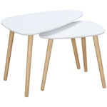 HOMCOM Set 2 Tavolini da Salotto Impilabili Stile Nordico con Gambe in Legno, Bianco