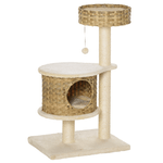 PawHut-Albero-Tiragraffi-per-Gatti-Adulti-e-Gattini-da-95cm-Cuccia-e-Casetta-per-Gatti-in-Rattan-e-Pali-in-Sisal