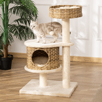 PawHut-Albero-Tiragraffi-per-Gatti-Adulti-e-Gattini-da-95cm-Cuccia-e-Casetta-per-Gatti-in-Rattan-e-Pali-in-Sisal