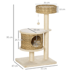 PawHut-Albero-Tiragraffi-per-Gatti-Adulti-e-Gattini-da-95cm-Cuccia-e-Casetta-per-Gatti-in-Rattan-e-Pali-in-Sisal