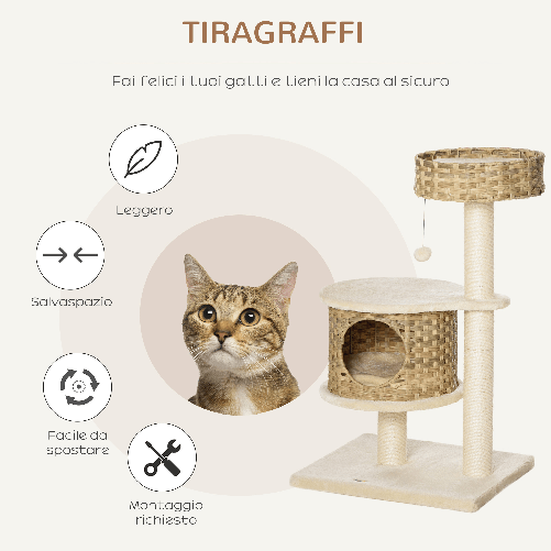 PawHut-Albero-Tiragraffi-per-Gatti-Adulti-e-Gattini-da-95cm-Cuccia-e-Casetta-per-Gatti-in-Rattan-e-Pali-in-Sisal