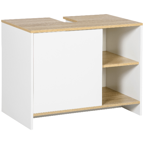 kleankin-Mobile-Bagno-Sottolavabo-con-Armadietto-e-2-Mensole-in-Legno-Truciolare-77-x-45-x-60cm-Bianco-e-Color-Legno