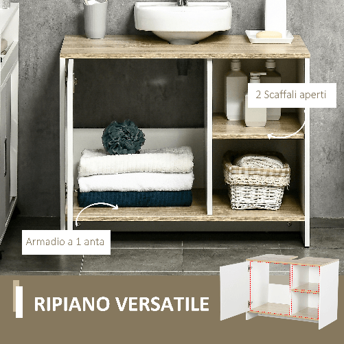 kleankin-Mobile-Bagno-Sottolavabo-con-Armadietto-e-2-Mensole-in-Legno-Truciolare-77-x-45-x-60cm-Bianco-e-Color-Legno