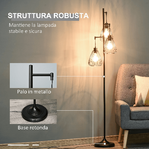 HOMCOM-Lampada-da-Terra-Vintage-Industriale-in-Metallo-Nero-Lampada-a-Piantana-da-Terra-Moderna-Ф35-x-170cm