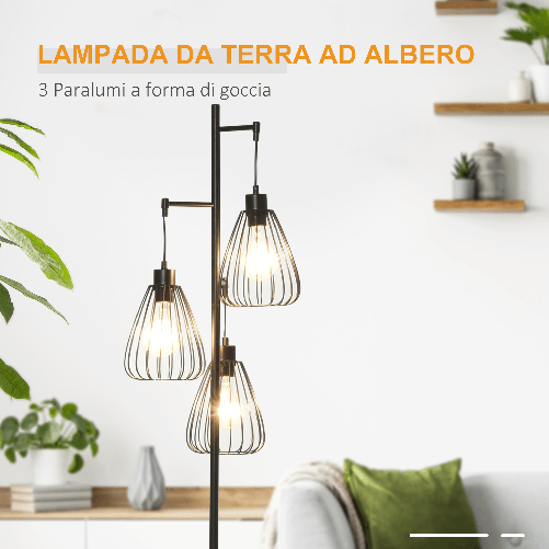 HOMCOM-Lampada-da-Terra-Vintage-Industriale-in-Metallo-Nero-Lampada-a-Piantana-da-Terra-Moderna-Ф35-x-170cm