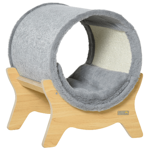 PawHut-Cuccia-per-Gatti-con-Tiragraffi-e-Cuscino-Imbottito-Casetta-per-Gatti-a-Tunnel-41x40x47cm-Grigio