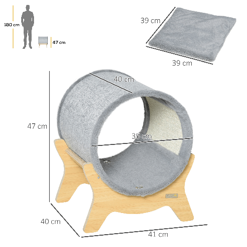 PawHut-Cuccia-per-Gatti-con-Tiragraffi-e-Cuscino-Imbottito-Casetta-per-Gatti-a-Tunnel-41x40x47cm-Grigio