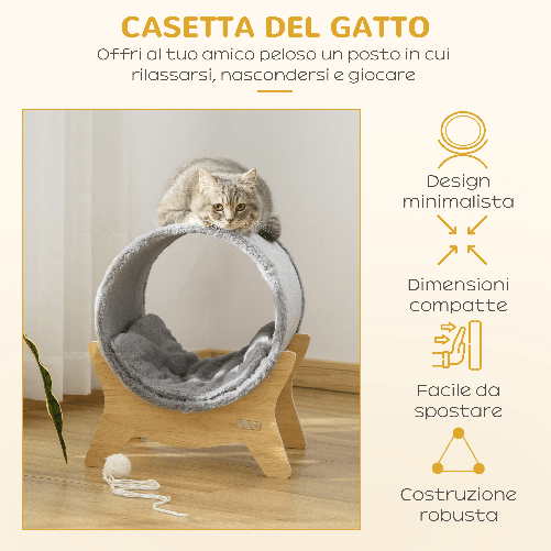 PawHut-Cuccia-per-Gatti-con-Tiragraffi-e-Cuscino-Imbottito-Casetta-per-Gatti-a-Tunnel-41x40x47cm-Grigio