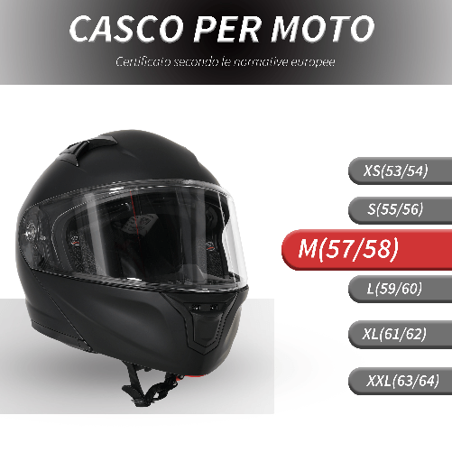 HOMCOM-Casco-Moto-Integrale-con-Visiera-Esterna-e-Parasole-Slot-per-Bluetooth-e-ECE-R22-Taglia-M-57-58cm-Nero