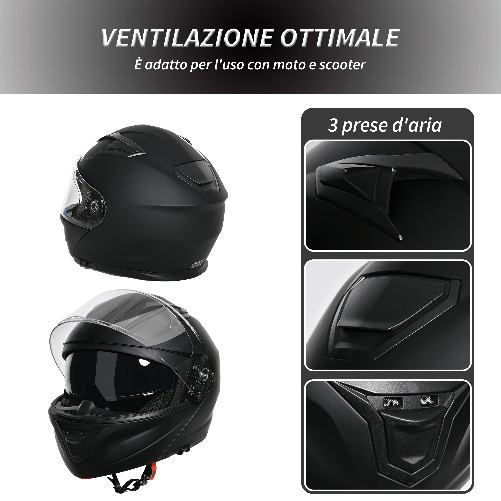 HOMCOM-Casco-Moto-Integrale-con-Visiera-Esterna-e-Parasole-Slot-per-Bluetooth-e-ECE-R22-Taglia-M-57-58cm-Nero