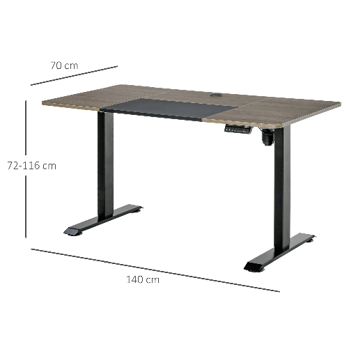 Vinsetto-Scrivania-Sollevabile-a-4-Altezze-con-Regolazione-Elettrica-struttura-in-Metallo---Teak-Nero