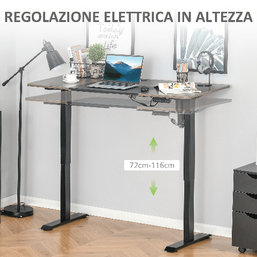 Vinsetto-Scrivania-Sollevabile-a-4-Altezze-con-Regolazione-Elettrica-struttura-in-Metallo---Teak-Nero