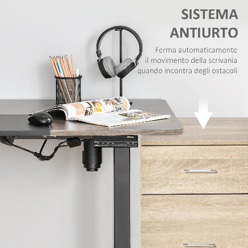 Vinsetto-Scrivania-Sollevabile-a-4-Altezze-con-Regolazione-Elettrica-struttura-in-Metallo---Teak-Nero