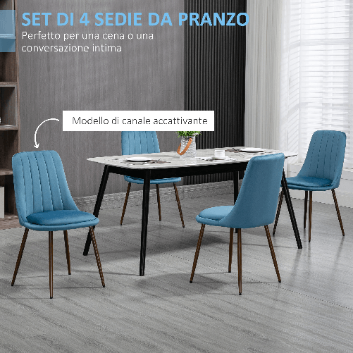 HOMCOM-Sedie-da-Cucina-Imbottite-Set-4-Pezzi-in-Poliestere-e-Acciaio-47x55x86-cm-Blu