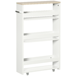 kleankin Carrello Bagno Salvaspazio a 3 Ripiani con Rotelle e Maniglia in Legno, 48x15x80cm, Bianco