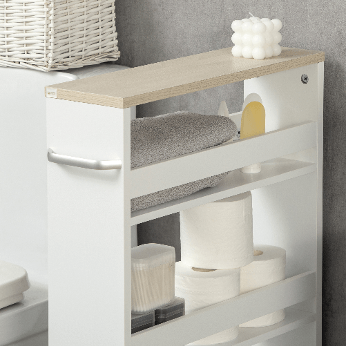 kleankin-Carrello-Bagno-Salvaspazio-a-3-Ripiani-con-Rotelle-e-Maniglia-in-Legno-48x15x80cm-Bianco