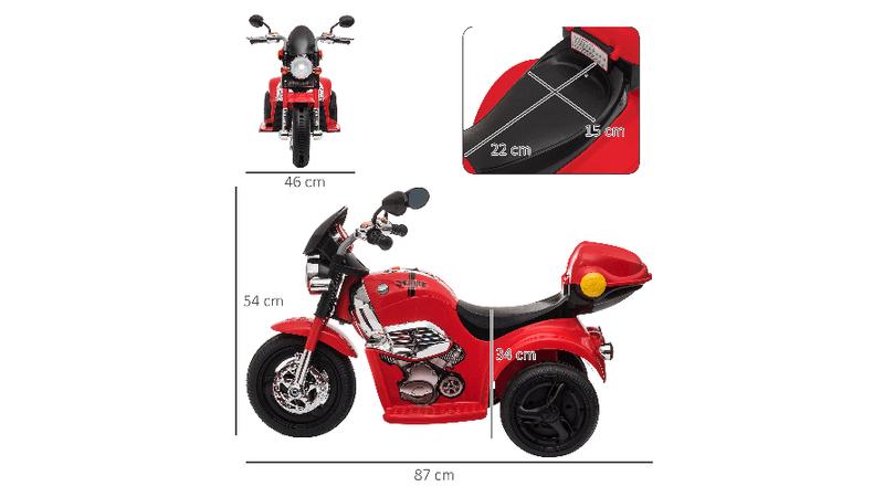 HOMCOM Moto Elettrica per Bambini 3-5 Anni Rotelle Clacson e Musica