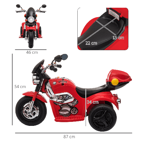 HOMCOM-Moto-Elettrica-per-Bambini-18-36-mesi-con-Luci-Suoni-e-3-Ruote-Stabili-Rossa