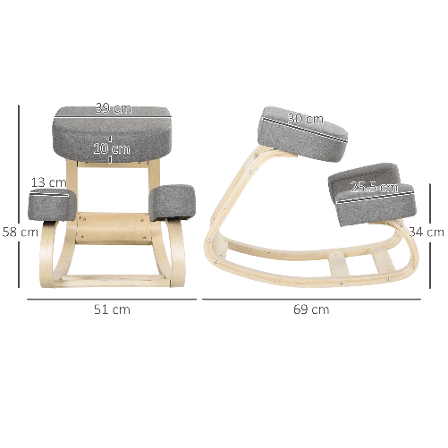 Vinsetto-Sedia-Ergonomica-Posturale-in-Legno-di-Betulla-e-Cuscino-in-Gommapiuma-e-Poliestere-51x69x58cm-Grigia