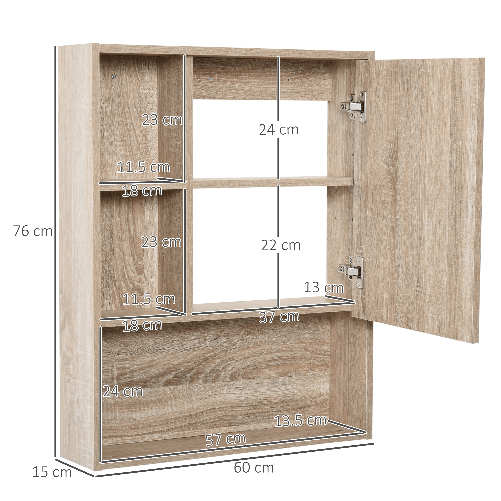 kleankin-Armadietto-a-specchio-per-bagno-con-scaffale-regolabile-montaggio-a-muro-color-rovere