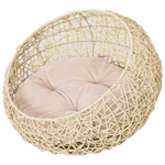 PawHut Cuccia per Gatti e Animali Domestici, Cesta in Rattan Beige con Cuscino in Cotone (?56 x 35 A cm)